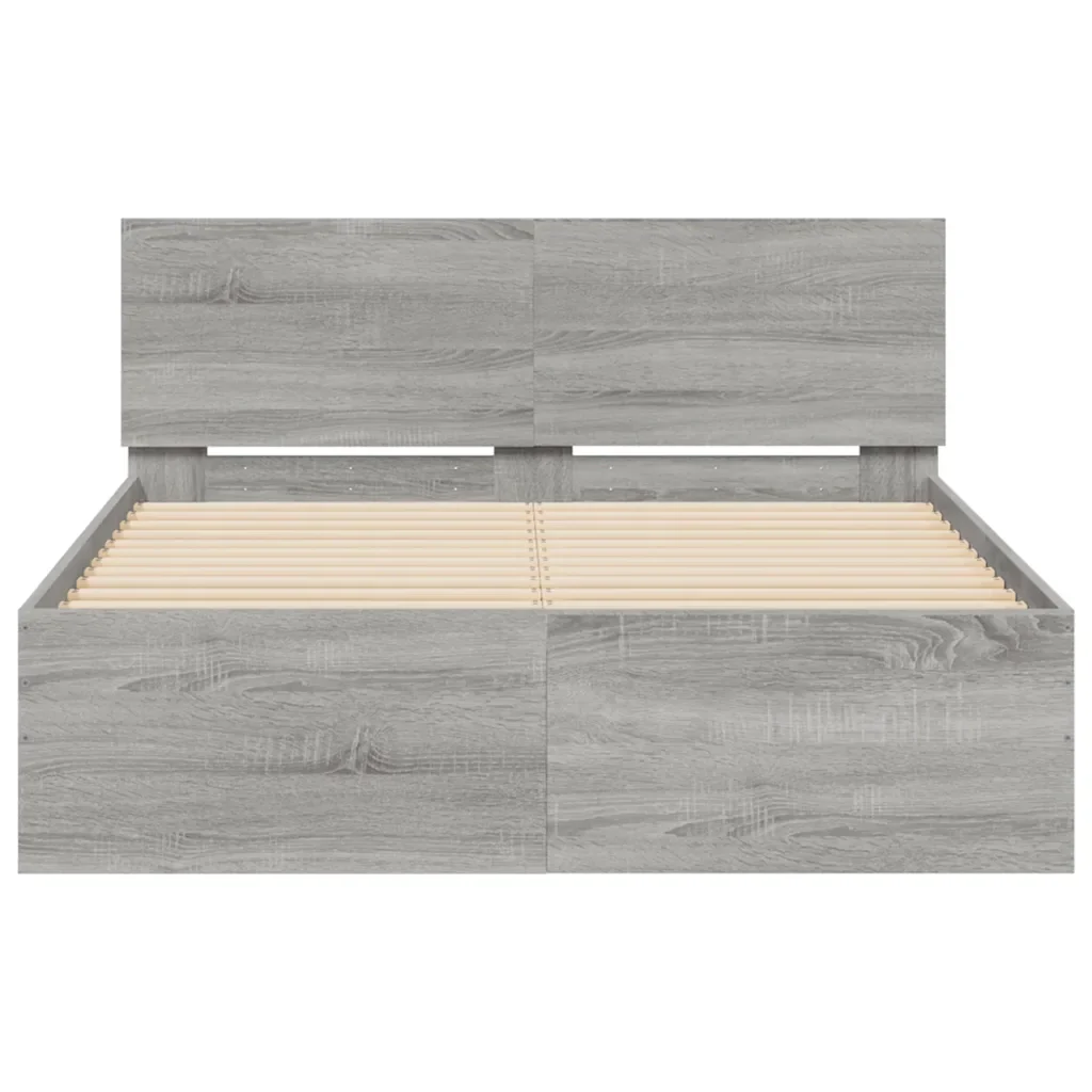 Letto matrimoniale | Letto per adulti | Giroletto con Testiera e LED Grigio Sonoma 140x200 cm - Image 7