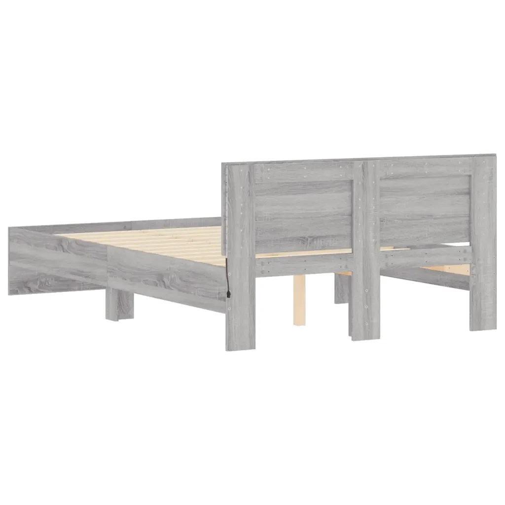 Letto matrimoniale | Letto per adulti | Giroletto con Testiera e LED Grigio Sonoma 140x200 cm - Image 9