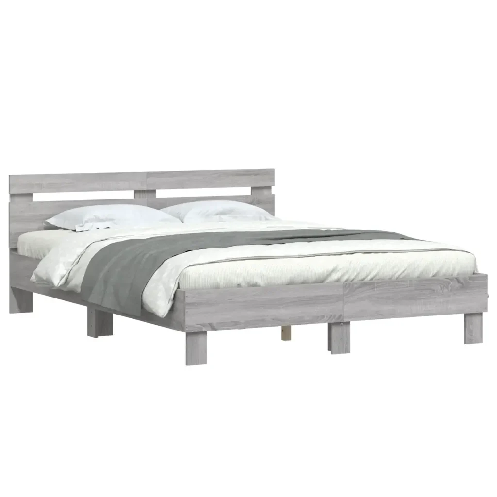 Letto matrimoniale | Letto per adulti | Giroletto con Testiera e LED Grigio Sonoma 140x200 cm - Image 4