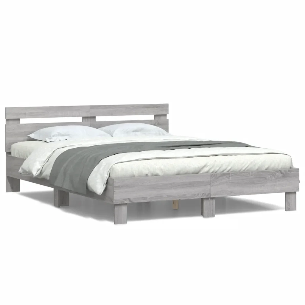Letto matrimoniale | Letto per adulti | Giroletto con Testiera e LED Grigio Sonoma 140x200 cm - Image 5