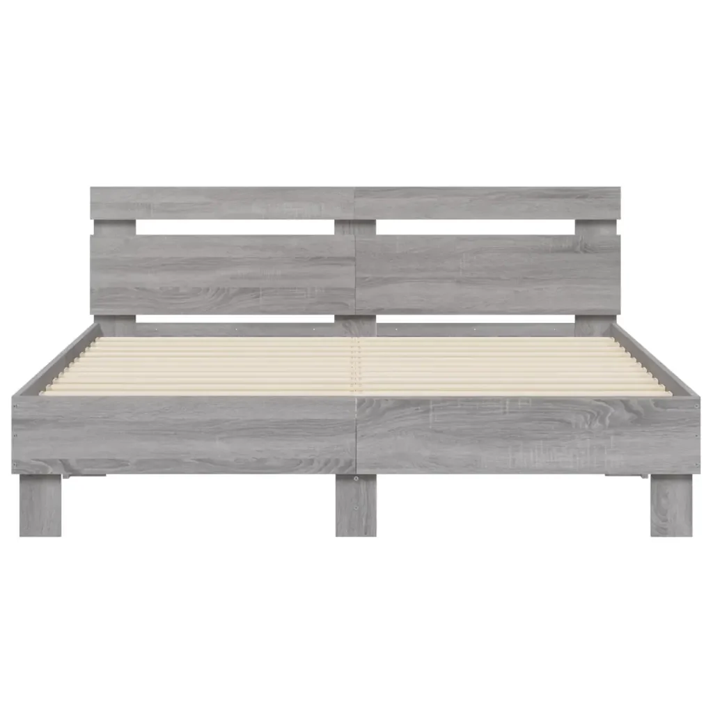 Letto matrimoniale | Letto per adulti | Giroletto con Testiera e LED Grigio Sonoma 140x200 cm - Image 7