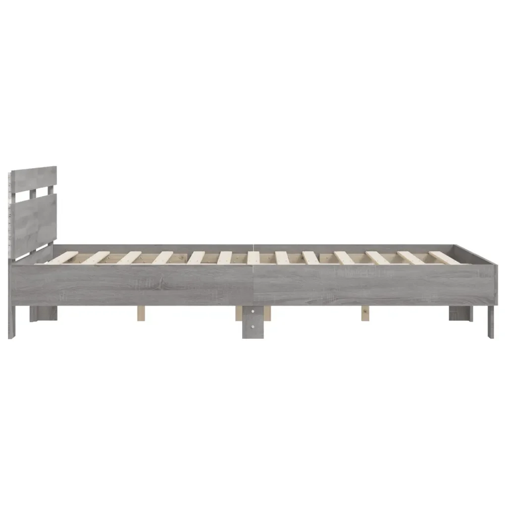 Letto matrimoniale | Letto per adulti | Giroletto con Testiera e LED Grigio Sonoma 140x200 cm - Image 8