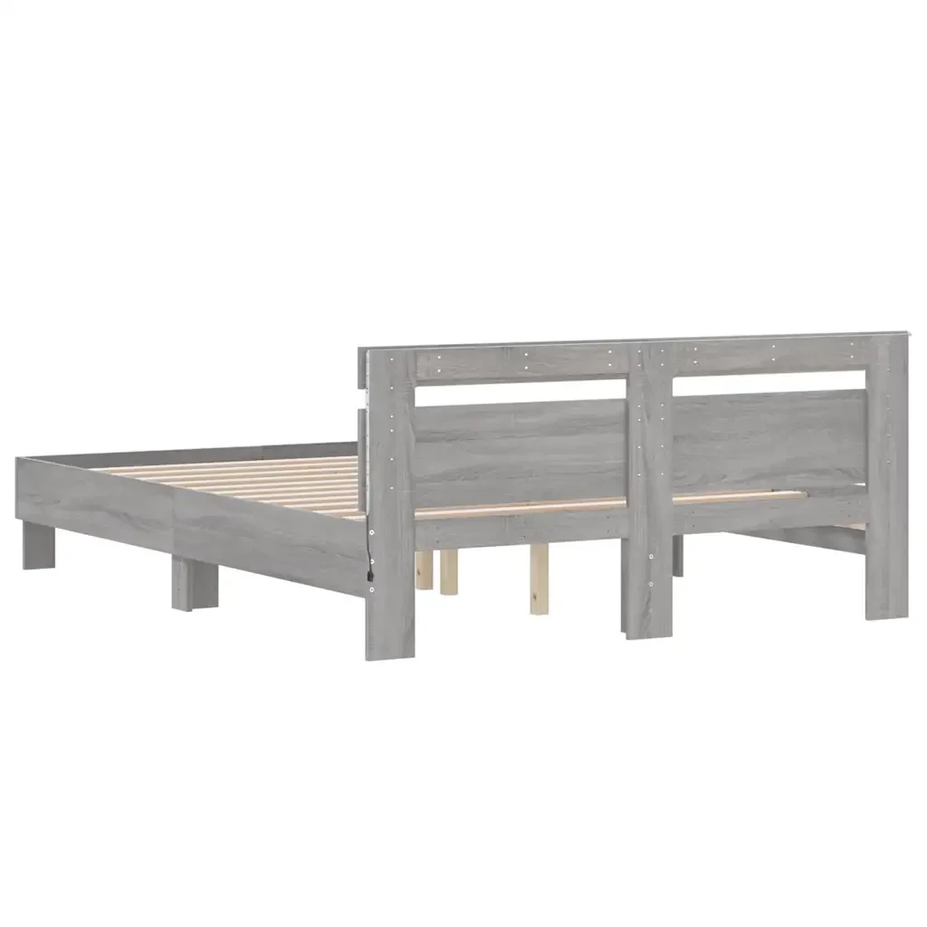 Letto matrimoniale | Letto per adulti | Giroletto con Testiera e LED Grigio Sonoma 140x200 cm - Image 9