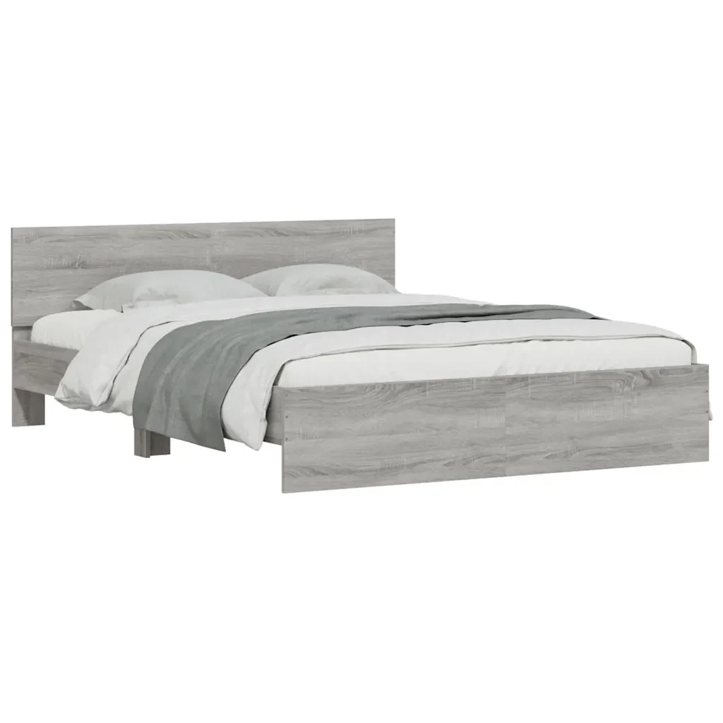 Letto matrimoniale | Letto per adulti | Giroletto con Testiera e LED Grigio Sonoma 150x200 cm - Image 5