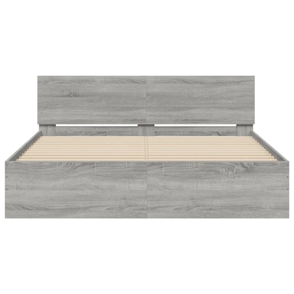 Letto matrimoniale | Letto per adulti | Giroletto con Testiera e LED Grigio Sonoma 150x200 cm - Image 7