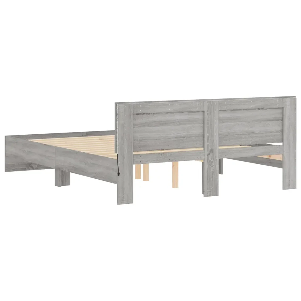 Letto matrimoniale | Letto per adulti | Giroletto con Testiera e LED Grigio Sonoma 150x200 cm - Image 9