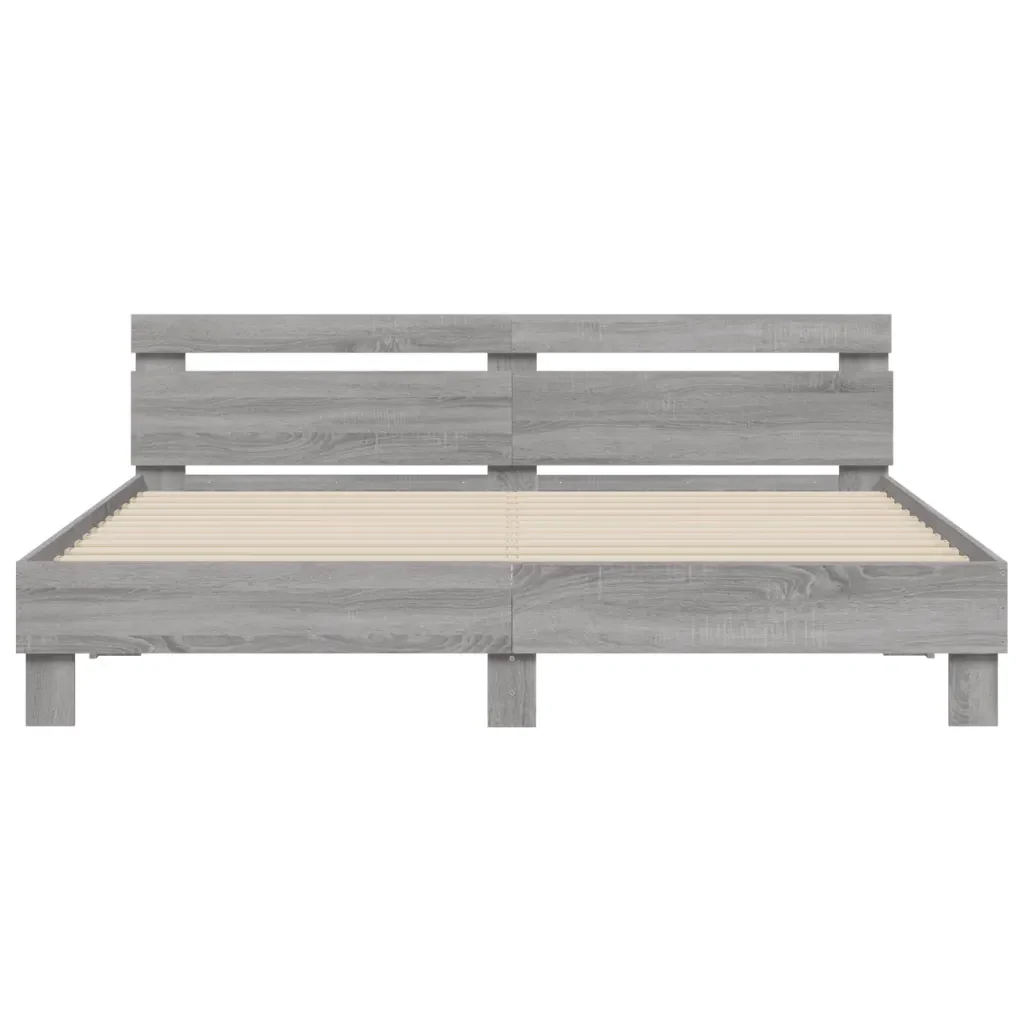 Letto matrimoniale | Letto per adulti | Giroletto con Testiera e LED Grigio Sonoma 160x200 cm - Image 7