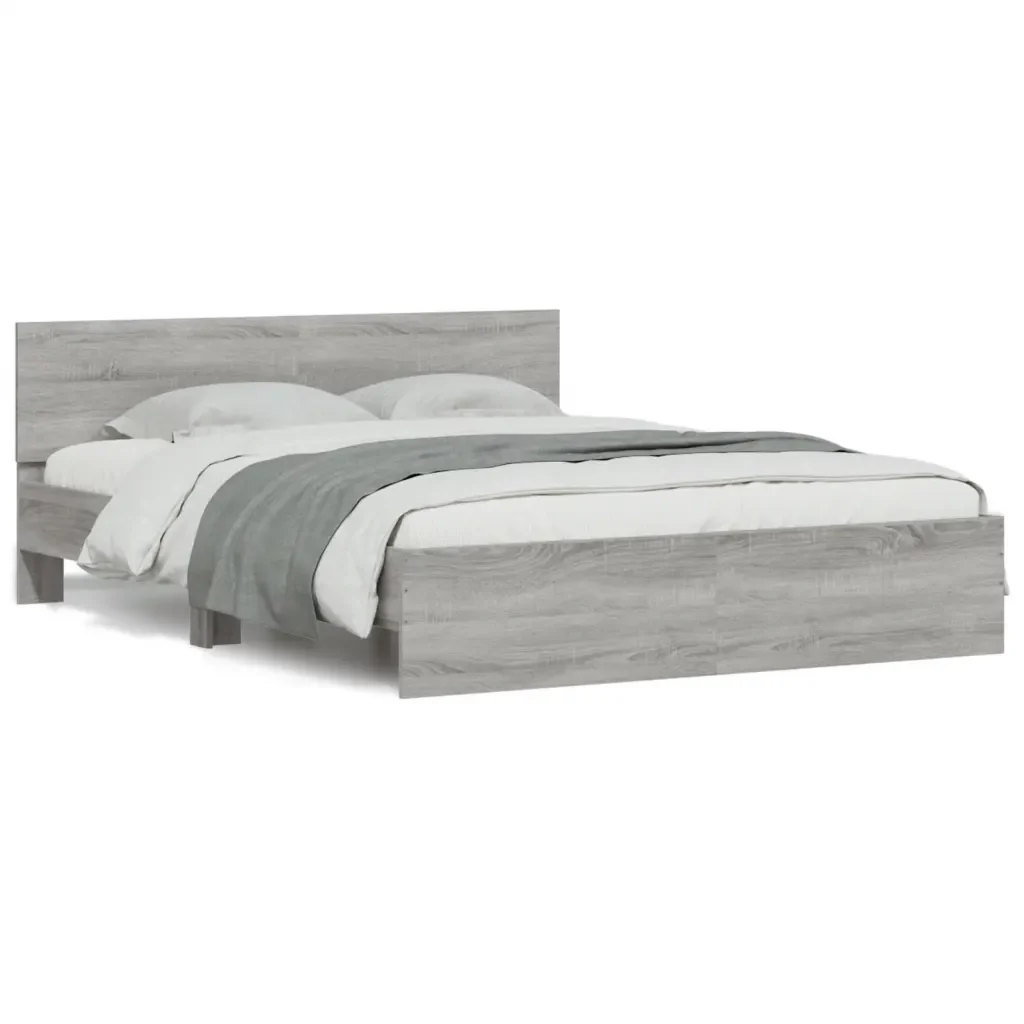 Letto matrimoniale | Letto per adulti | Giroletto con Testiera e LED Grigio Sonoma 160x200 cm - Image 5