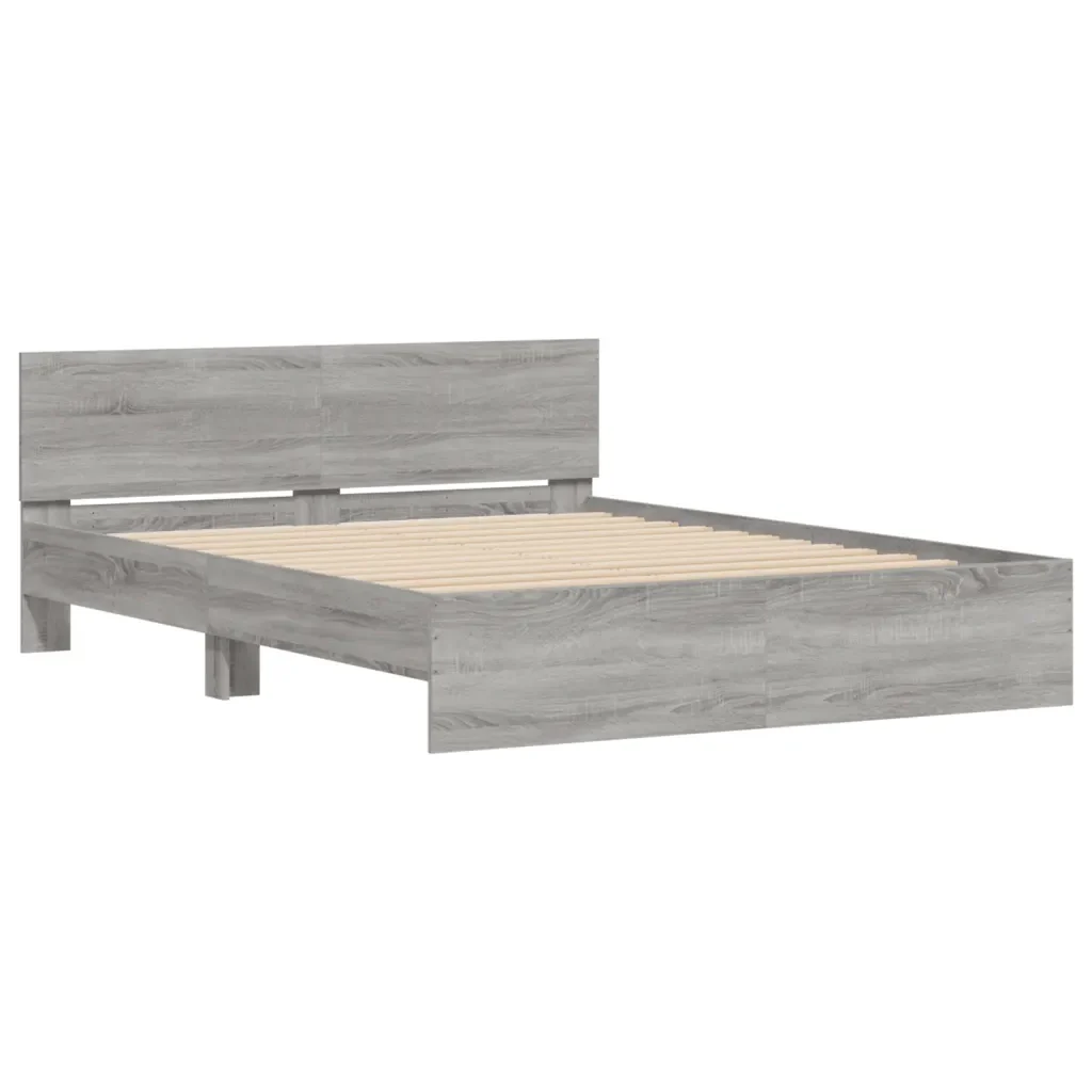 Letto matrimoniale | Letto per adulti | Giroletto con Testiera e LED Grigio Sonoma 160x200 cm - Image 6