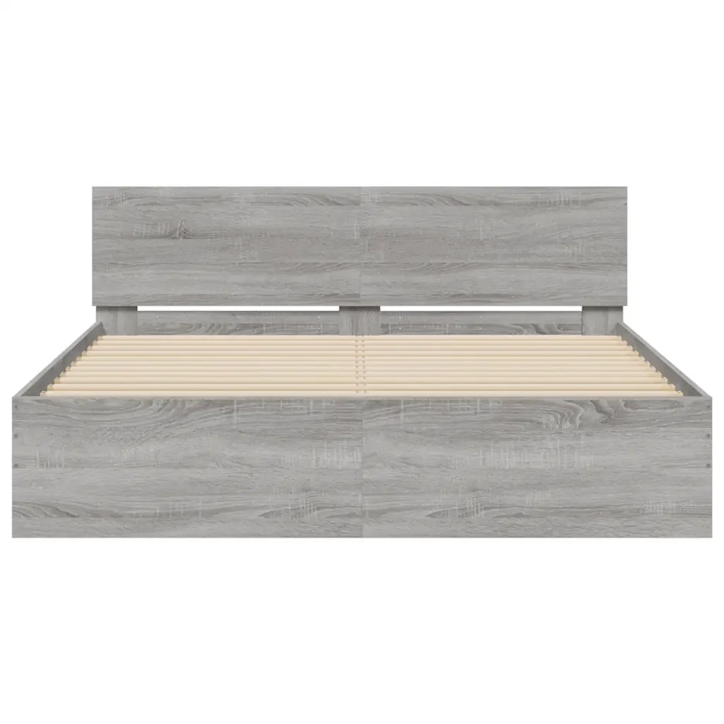 Letto matrimoniale | Letto per adulti | Giroletto con Testiera e LED Grigio Sonoma 160x200 cm - Image 7