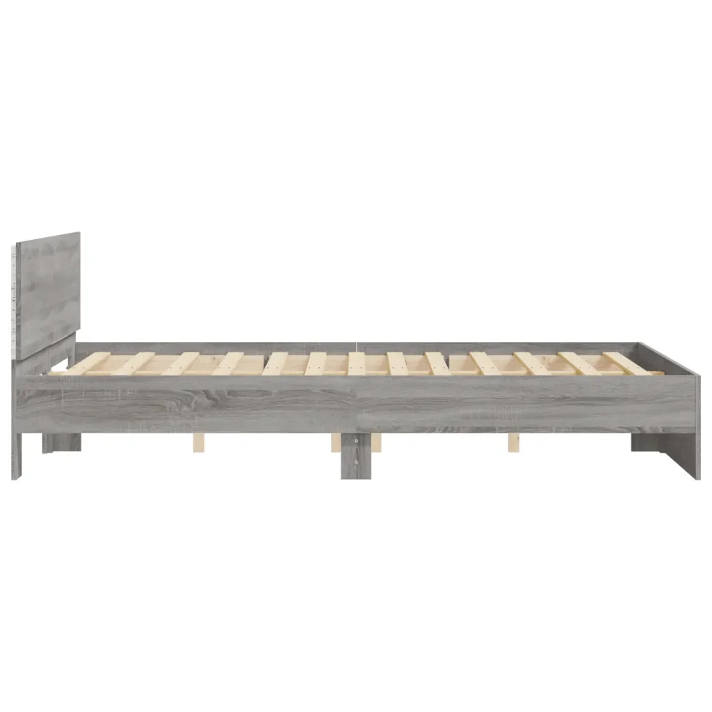 Letto matrimoniale | Letto per adulti | Giroletto con Testiera e LED Grigio Sonoma 160x200 cm - Image 8