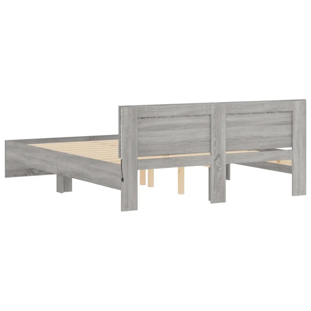 Letto matrimoniale | Letto per adulti | Giroletto con Testiera e LED Grigio Sonoma 160x200 cm - Image 9