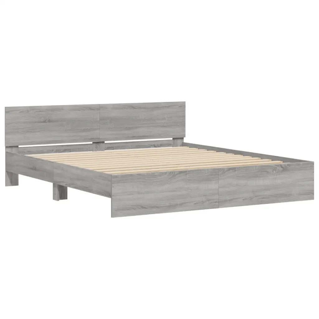 Letto matrimoniale | Letto per adulti | Giroletto con Testiera e LED Grigio Sonoma 180x200 cm - Image 6