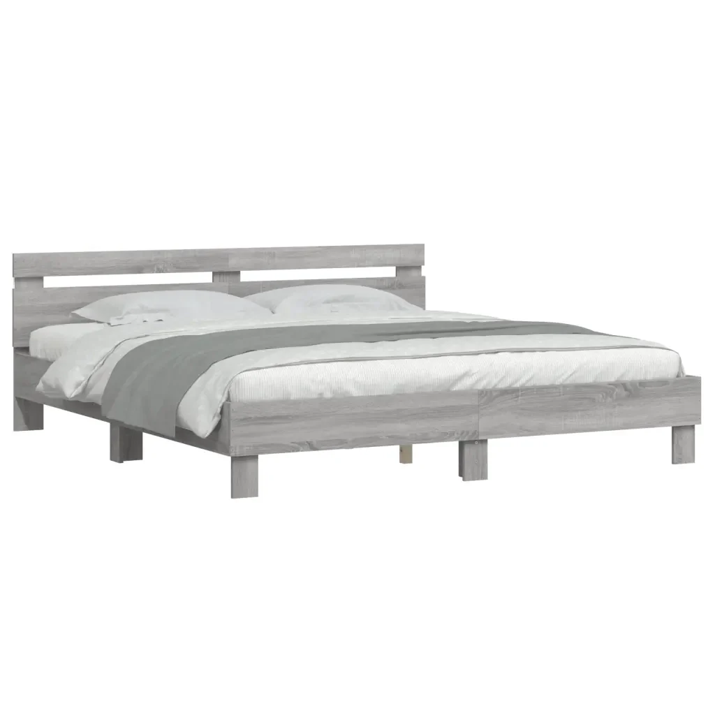 Letto matrimoniale | Letto per adulti | Giroletto con Testiera e LED Grigio Sonoma 180x200 cm - Image 4