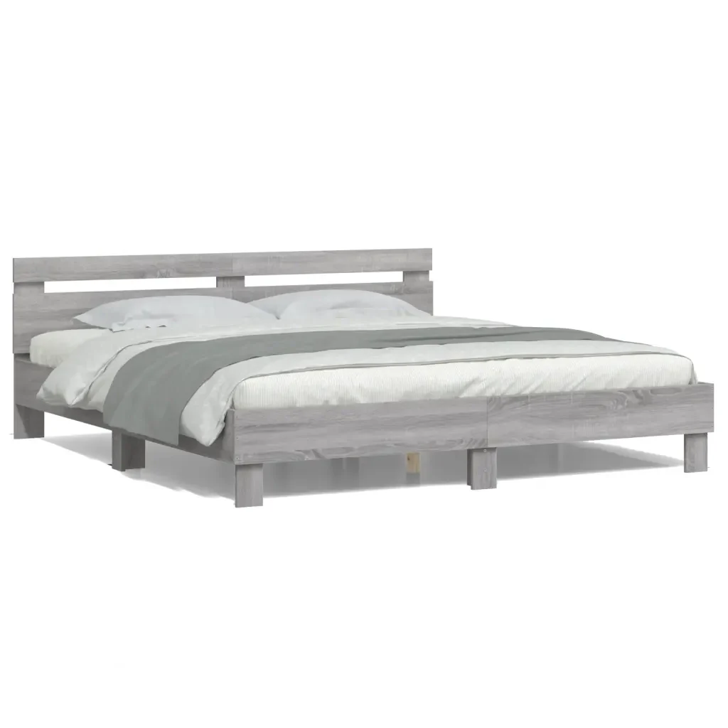 Letto matrimoniale | Letto per adulti | Giroletto con Testiera e LED Grigio Sonoma 180x200 cm - Image 5
