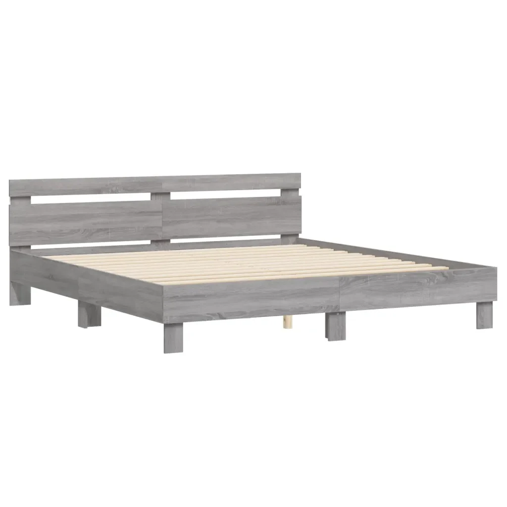 Letto matrimoniale | Letto per adulti | Giroletto con Testiera e LED Grigio Sonoma 180x200 cm - Image 6