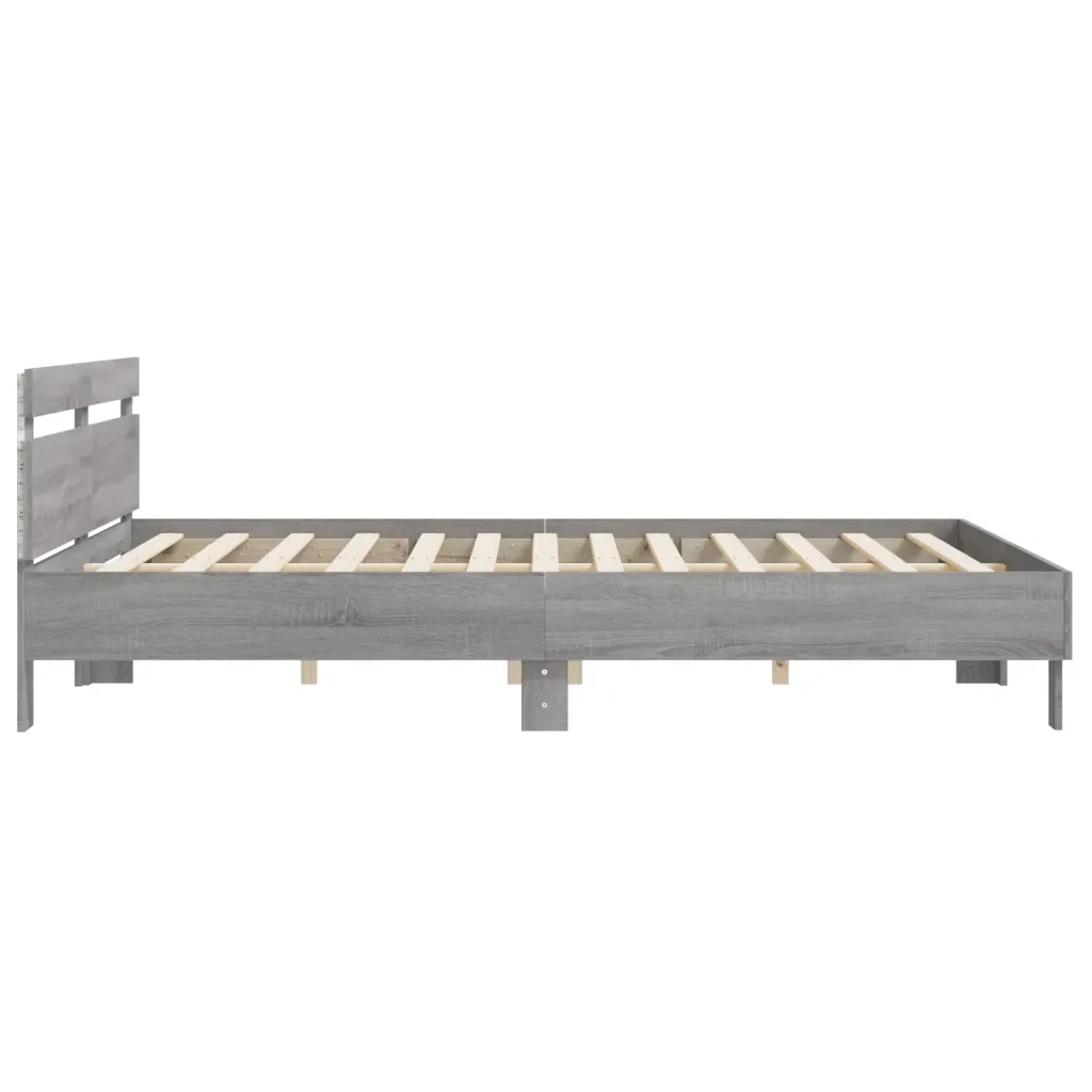 Letto matrimoniale | Letto per adulti | Giroletto con Testiera e LED Grigio Sonoma 180x200 cm - Image 8