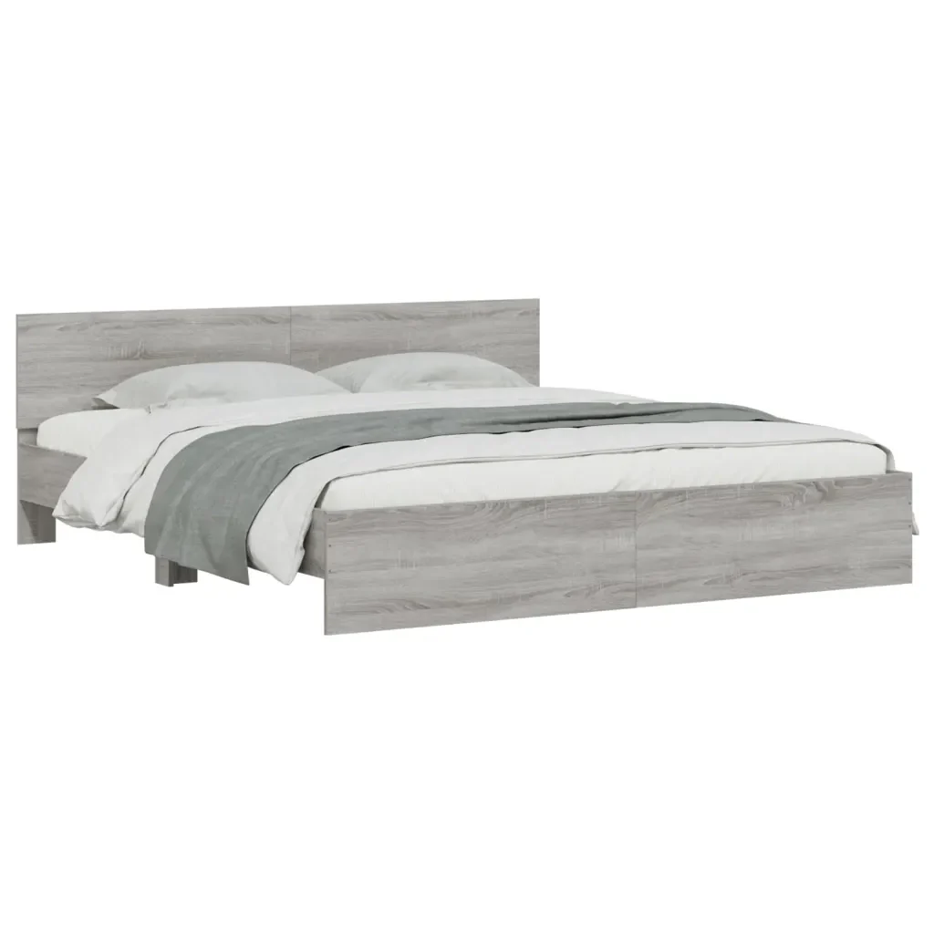 Letto matrimoniale | Letto per adulti | Giroletto con Testiera e LED Grigio Sonoma 200x200 cm - Image 4