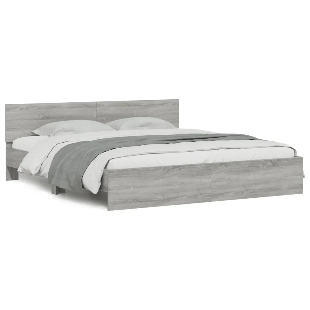 Letto matrimoniale | Letto per adulti | Giroletto con Testiera e LED Grigio Sonoma 200x200 cm - Image 5