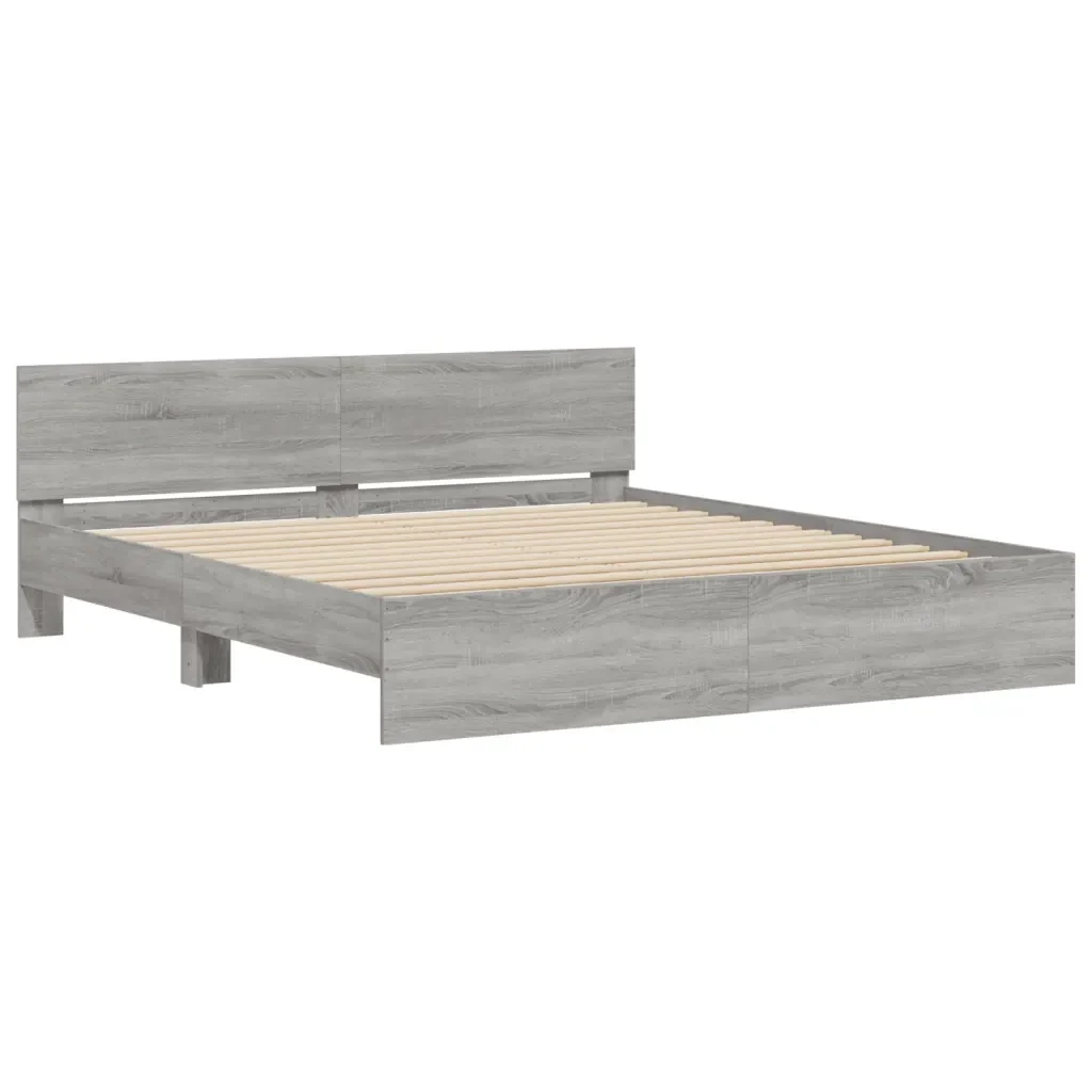 Letto matrimoniale | Letto per adulti | Giroletto con Testiera e LED Grigio Sonoma 200x200 cm - Image 6