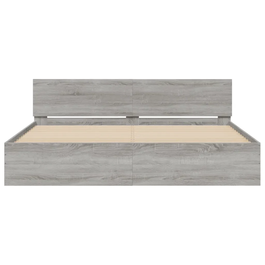Letto matrimoniale | Letto per adulti | Giroletto con Testiera e LED Grigio Sonoma 200x200 cm - Image 7