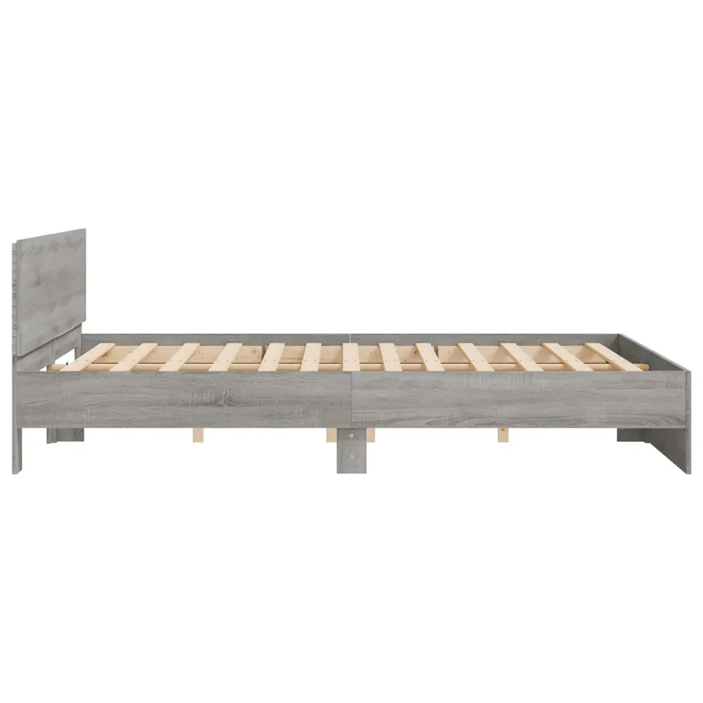 Letto matrimoniale | Letto per adulti | Giroletto con Testiera e LED Grigio Sonoma 200x200 cm - Image 8