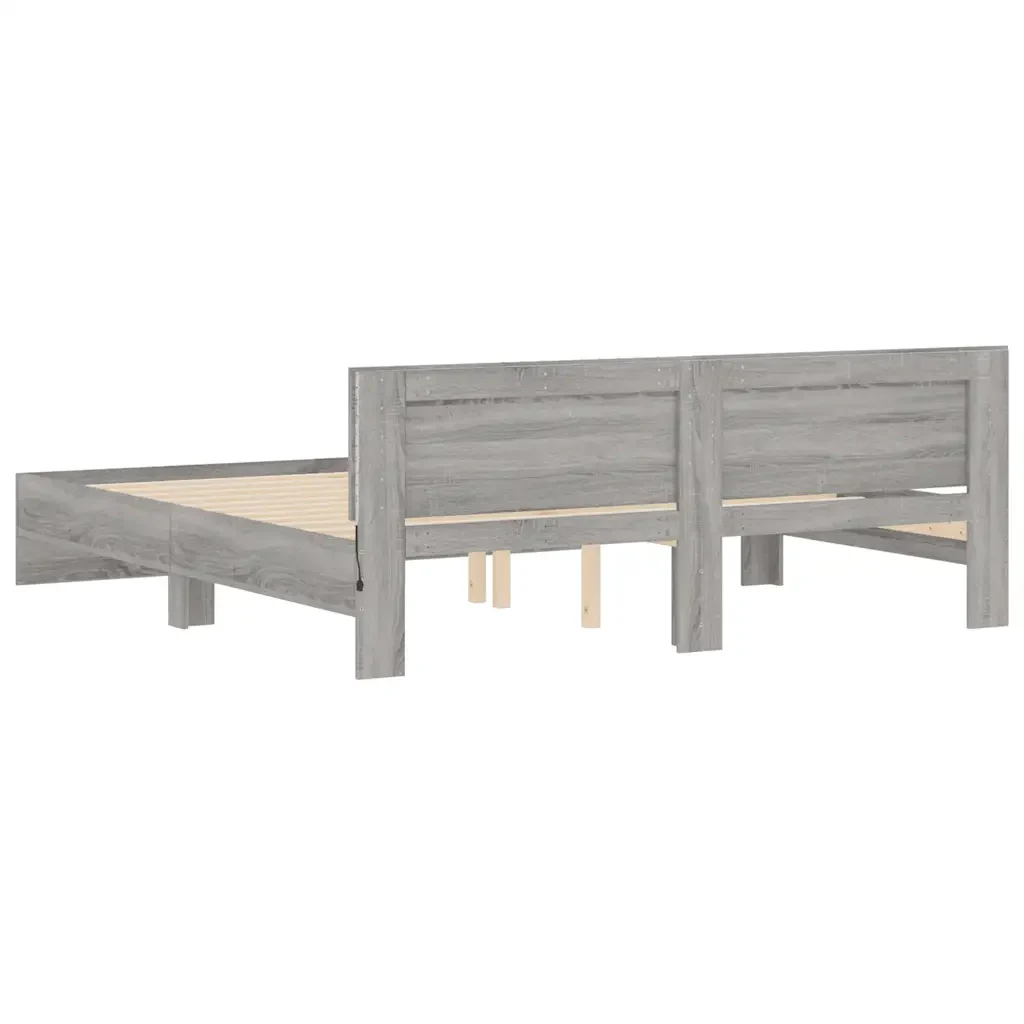 Letto matrimoniale | Letto per adulti | Giroletto con Testiera e LED Grigio Sonoma 200x200 cm - Image 9