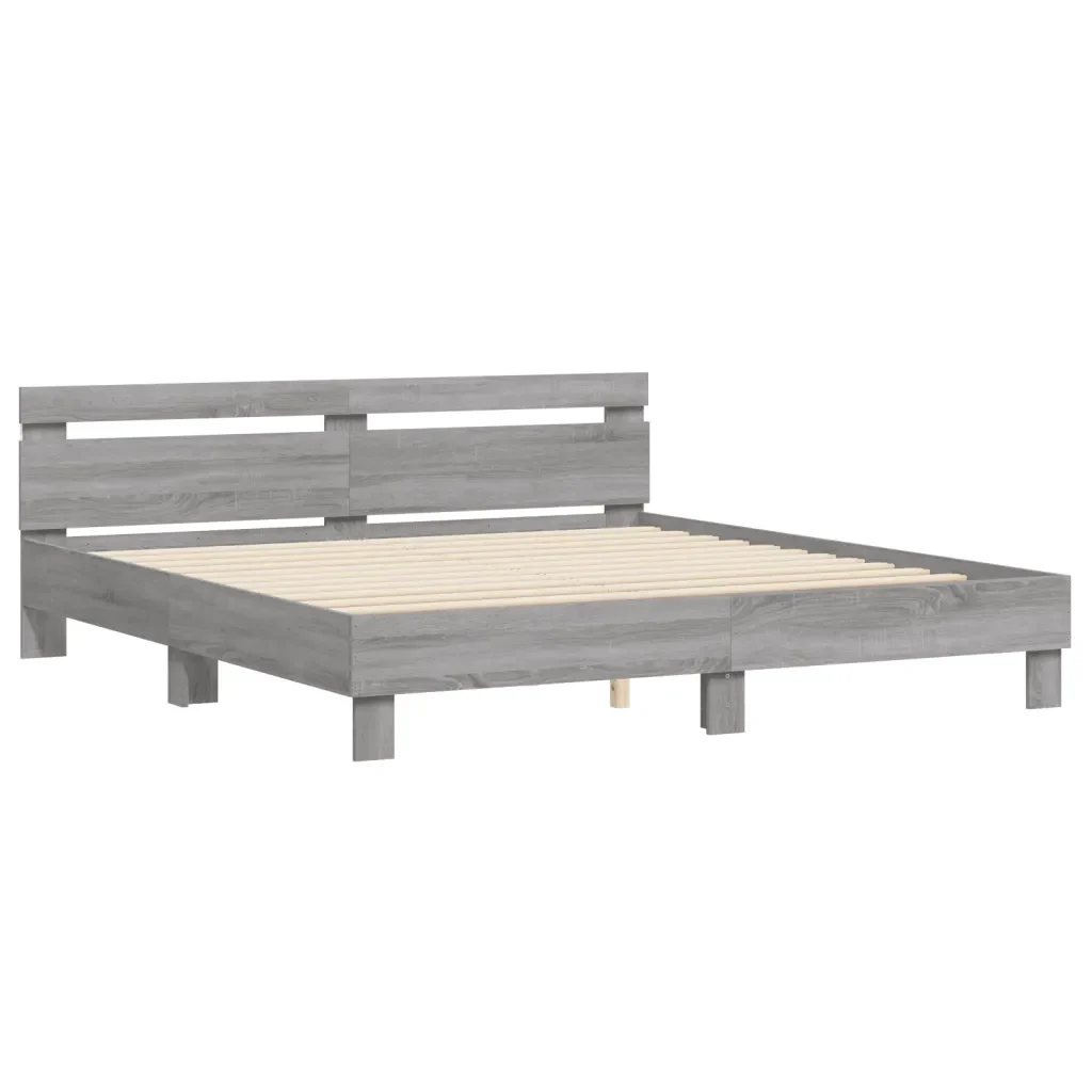 Letto matrimoniale | Letto per adulti | Giroletto con Testiera e LED Grigio Sonoma 200x200 cm - Image 6