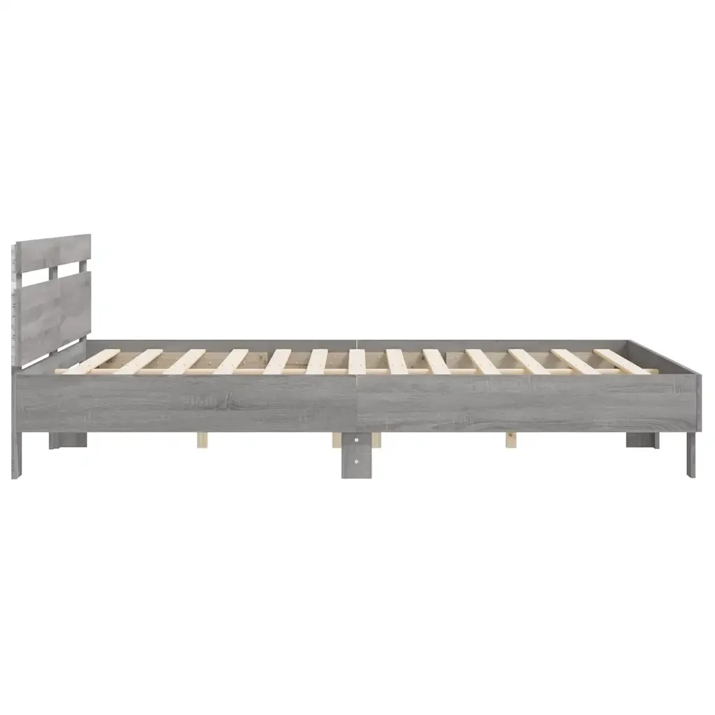 Letto matrimoniale | Letto per adulti | Giroletto con Testiera e LED Grigio Sonoma 200x200 cm - Image 8