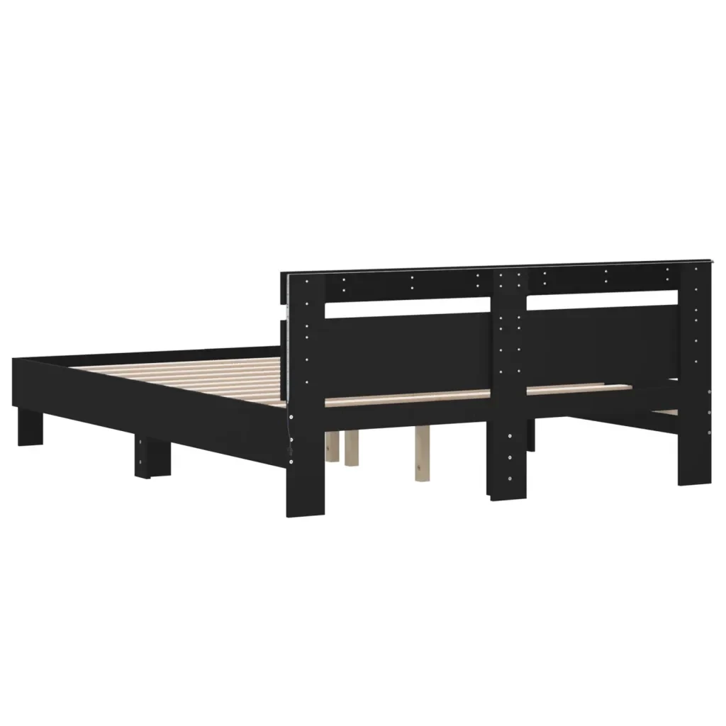 Letto matrimoniale | Letto per adulti | Giroletto con Testiera e LED Nero 140x200 cm - Image 9