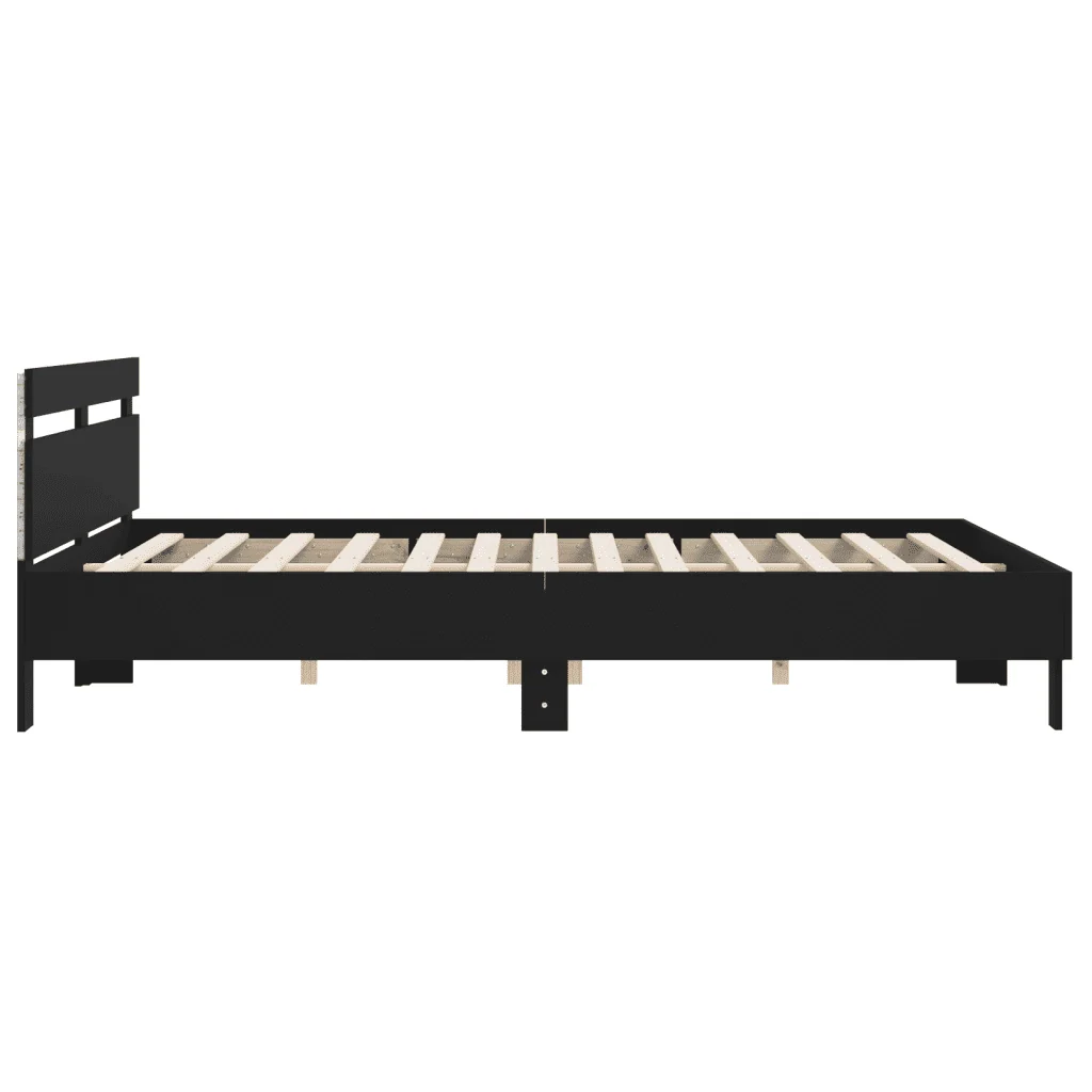 Letto matrimoniale | Letto per adulti | Giroletto con Testiera e LED Nero 160x200 cm - Image 8