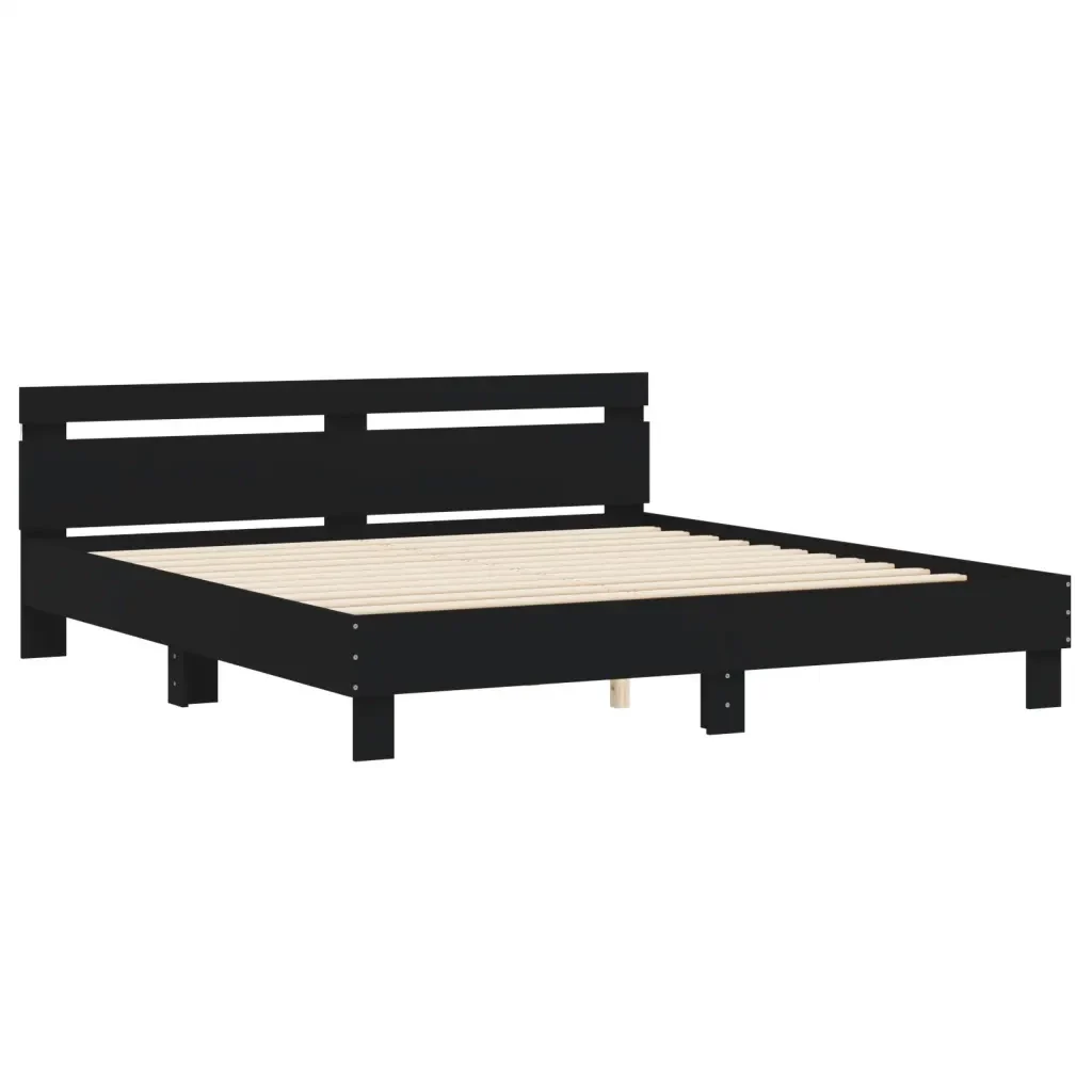 Letto matrimoniale | Letto per adulti | Giroletto con Testiera e LED Nero 180x200 cm - Image 6