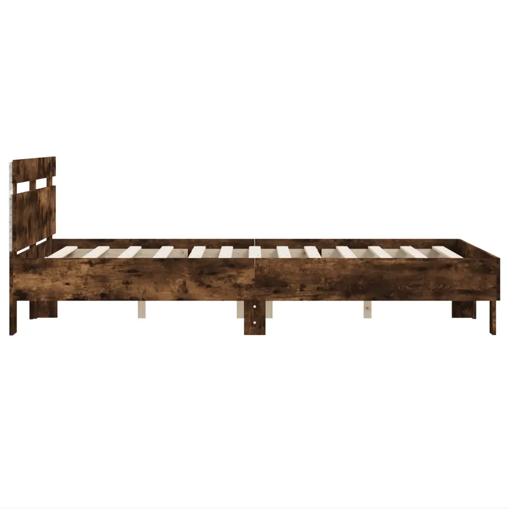 Letto matrimoniale | Letto per adulti | Giroletto con Testiera e LED Rovere Fumo 120x190 cm - Image 8