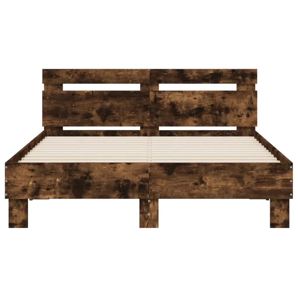 Letto matrimoniale | Letto per adulti | Giroletto con Testiera e LED Rovere Fumo 135x190 cm - Image 7