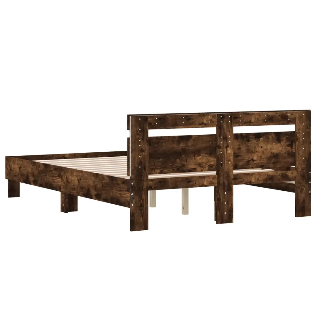 Letto matrimoniale | Letto per adulti | Giroletto con Testiera e LED Rovere Fumo 135x190 cm - Image 9