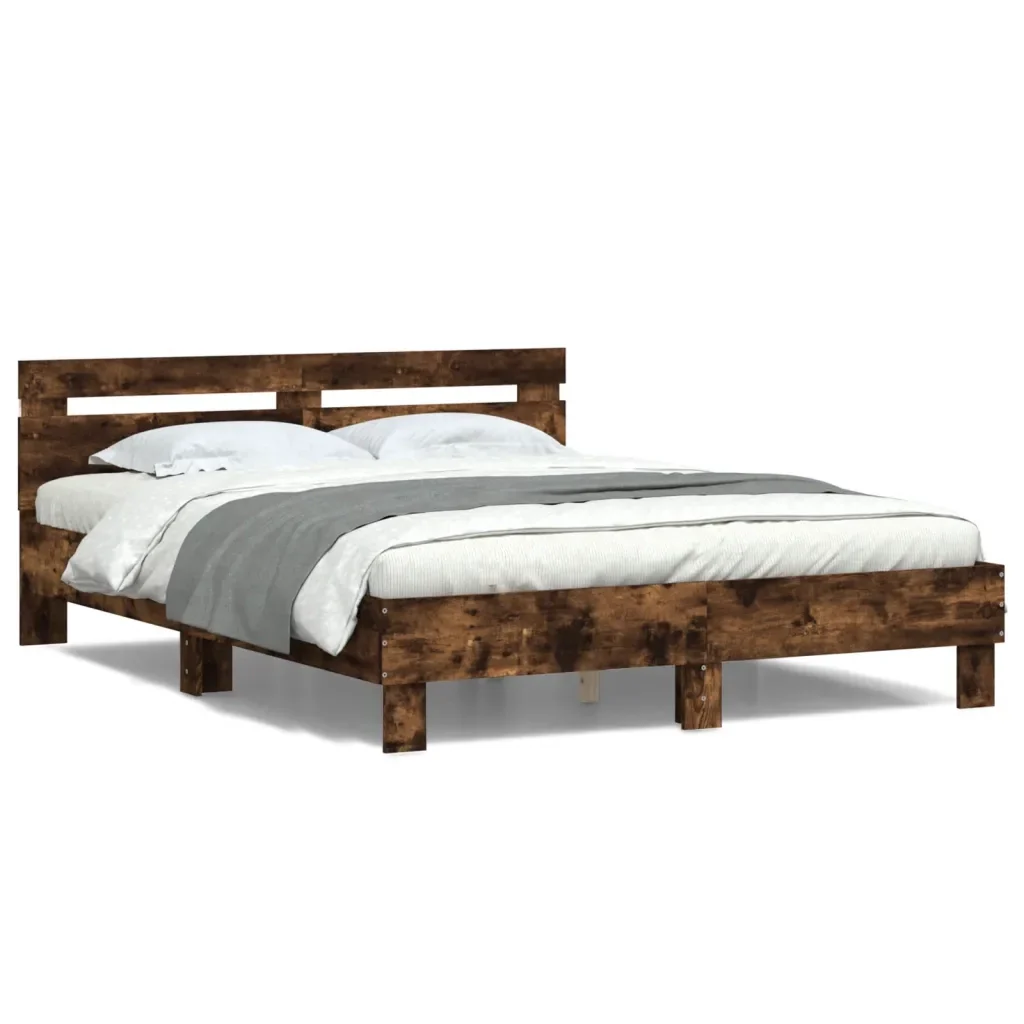 Letto matrimoniale | Letto per adulti | Giroletto con Testiera e LED Rovere Fumo 140x190 cm - Image 5