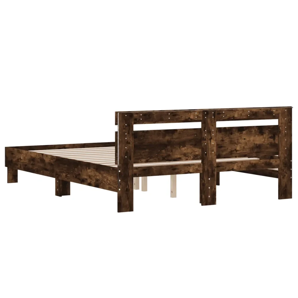 Letto matrimoniale | Letto per adulti | Giroletto con Testiera e LED Rovere Fumo 140x190 cm - Image 9