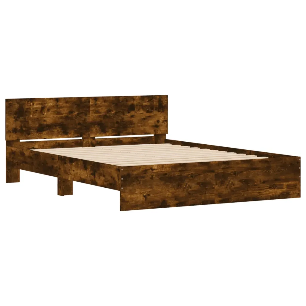Letto matrimoniale | Letto per adulti | Giroletto con Testiera e LED Rovere Fumo 160x200 cm - Image 6