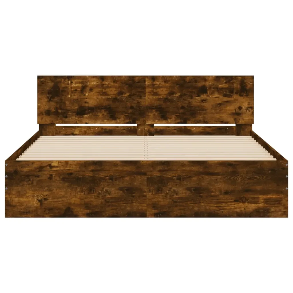 Letto matrimoniale | Letto per adulti | Giroletto con Testiera e LED Rovere Fumo 160x200 cm - Image 7