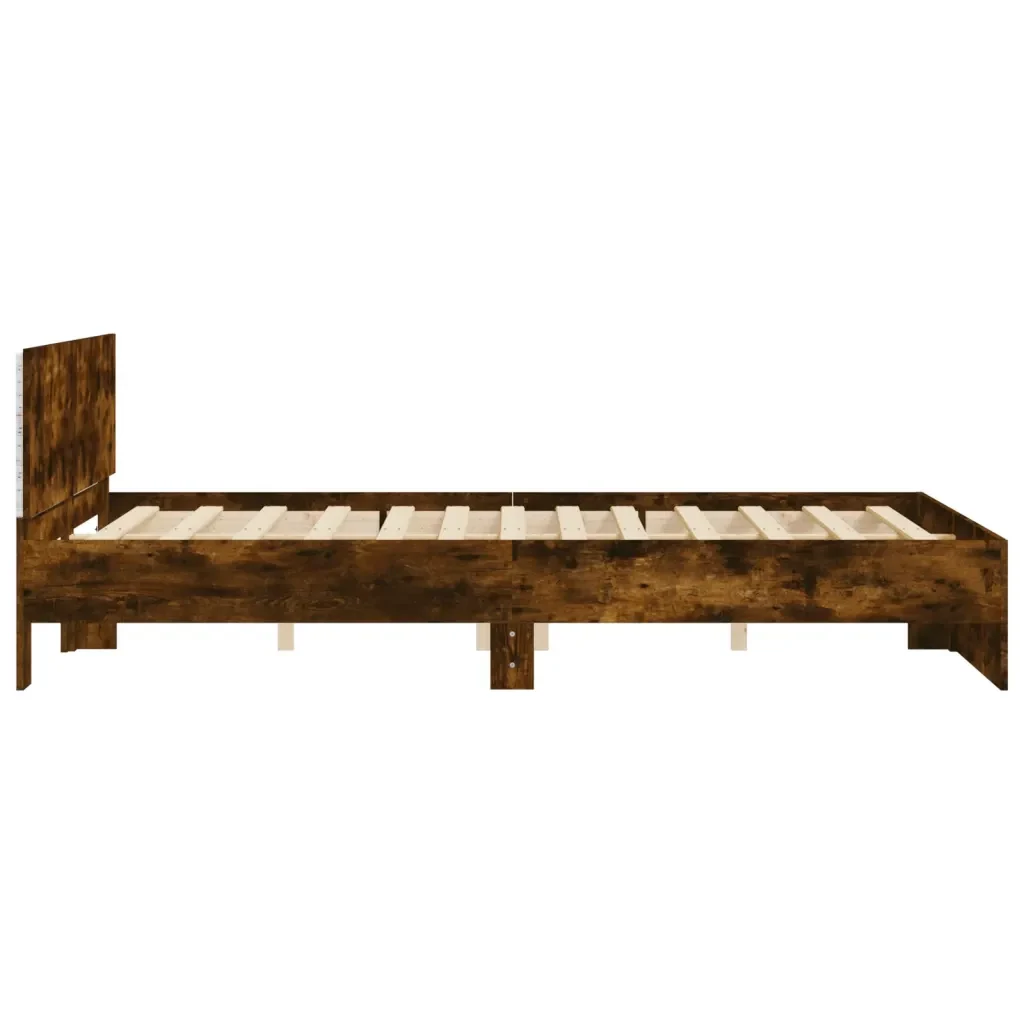 Letto matrimoniale | Letto per adulti | Giroletto con Testiera e LED Rovere Fumo 160x200 cm - Image 8