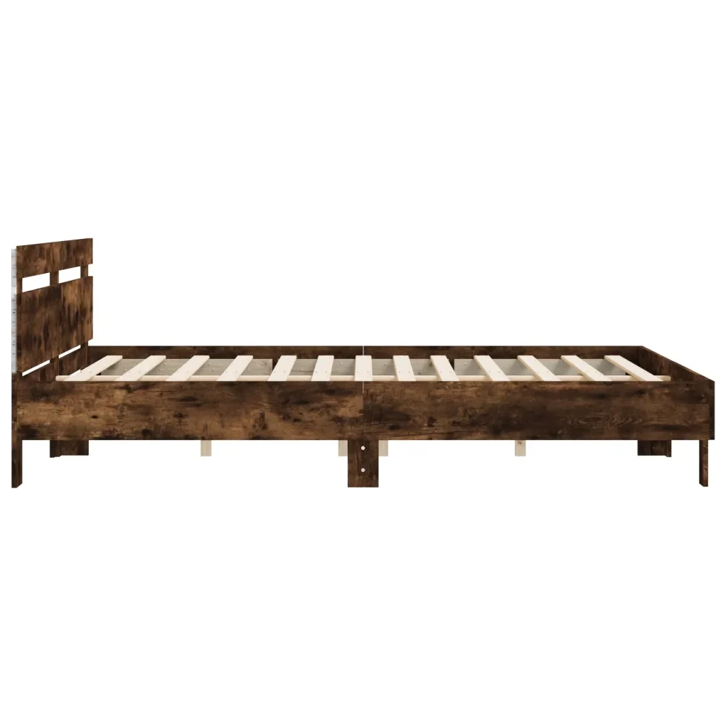 Letto matrimoniale | Letto per adulti | Giroletto con Testiera e LED Rovere Fumo 180x200 cm - Image 8