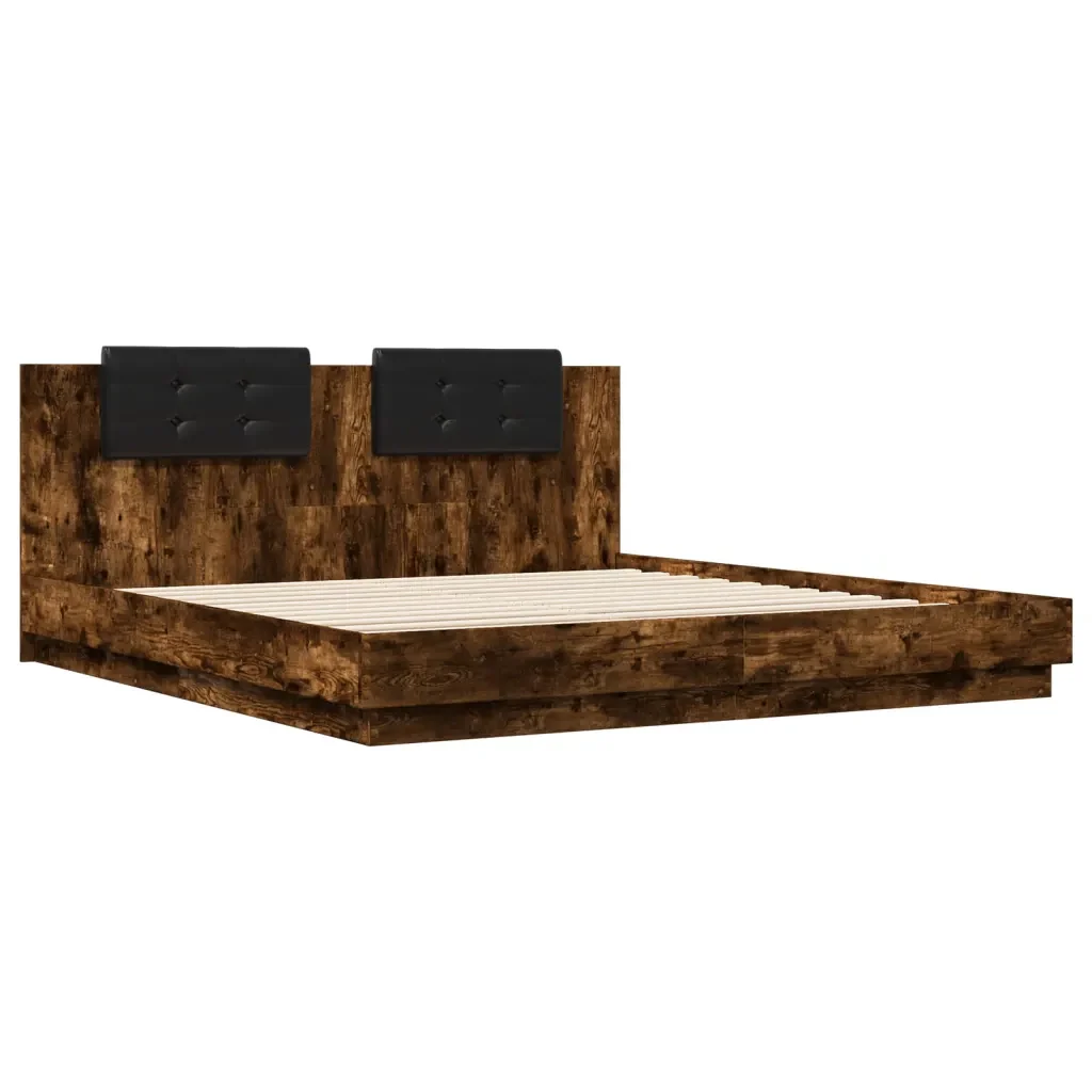 Letto matrimoniale | Letto per adulti | Giroletto con Testiera e LED Rovere Fumo 200x200 cm - Image 3