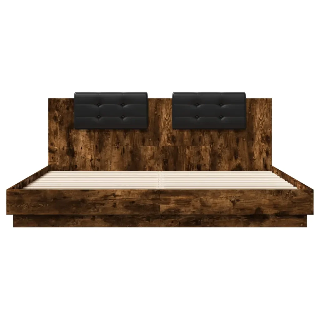 Letto matrimoniale | Letto per adulti | Giroletto con Testiera e LED Rovere Fumo 200x200 cm - Image 6