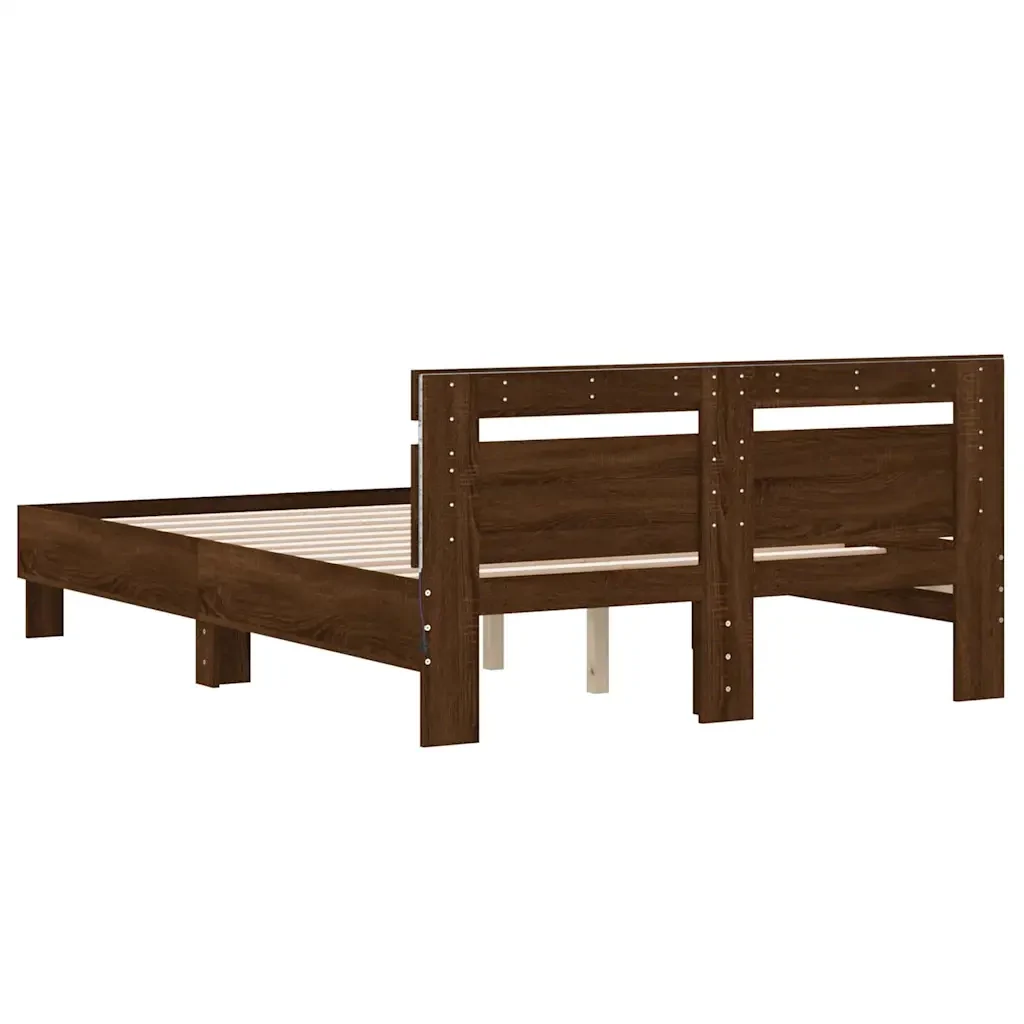 Letto matrimoniale | Letto per adulti | Giroletto con Testiera e LED Rovere Marrone 135x190 cm - Image 9