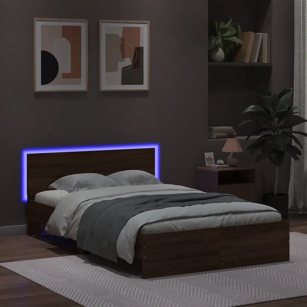 Letto matrimoniale | Letto per adulti | Giroletto con Testiera e LED Rovere Marrone 140x190 cm - Image 3