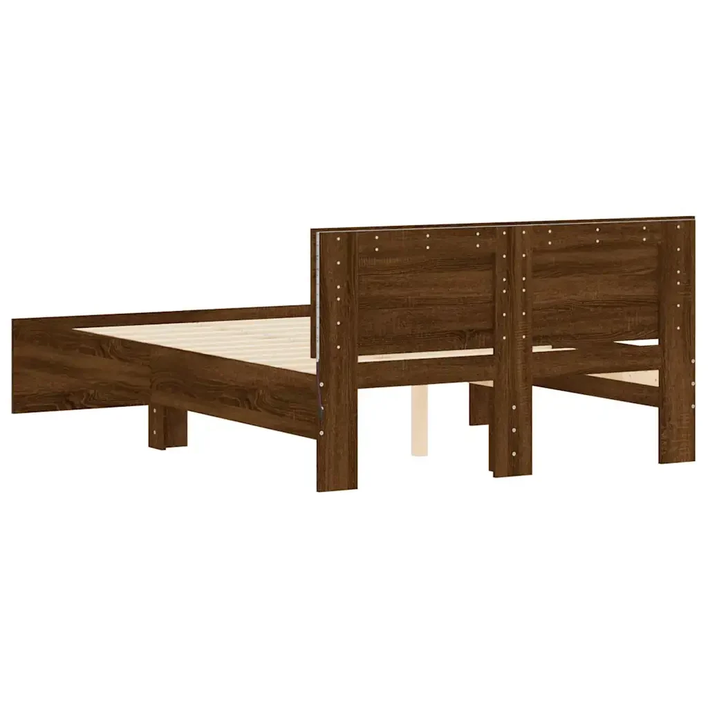 Letto matrimoniale | Letto per adulti | Giroletto con Testiera e LED Rovere Marrone 140x190 cm - Image 9