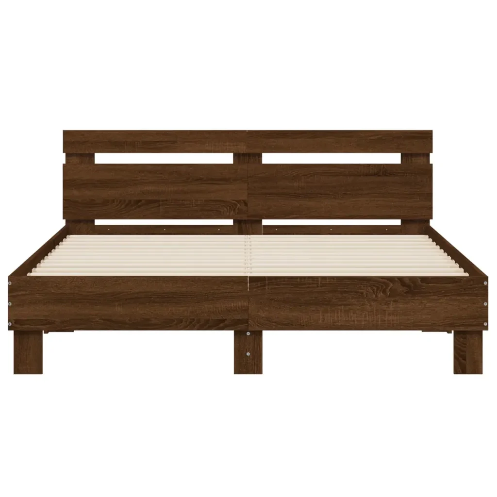 Letto matrimoniale | Letto per adulti | Giroletto con Testiera e LED Rovere Marrone 140x190 cm - Image 7
