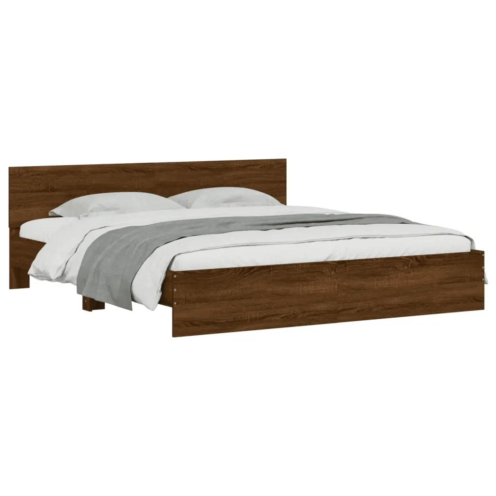 Letto matrimoniale | Letto per adulti | Giroletto con Testiera e LED Rovere Marrone 200x200 cm - Image 4
