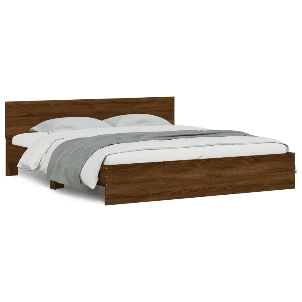 Letto matrimoniale | Letto per adulti | Giroletto con Testiera e LED Rovere Marrone 200x200 cm - Image 5