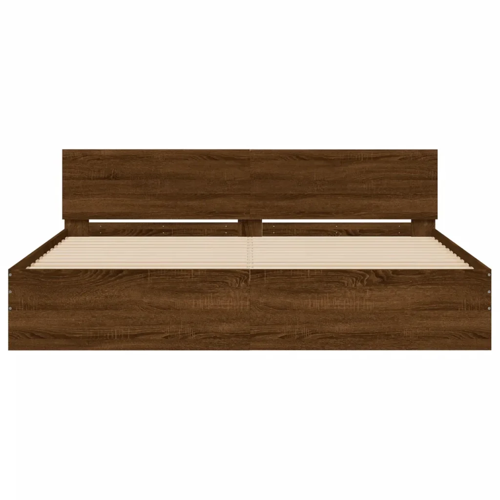 Letto matrimoniale | Letto per adulti | Giroletto con Testiera e LED Rovere Marrone 200x200 cm - Image 7